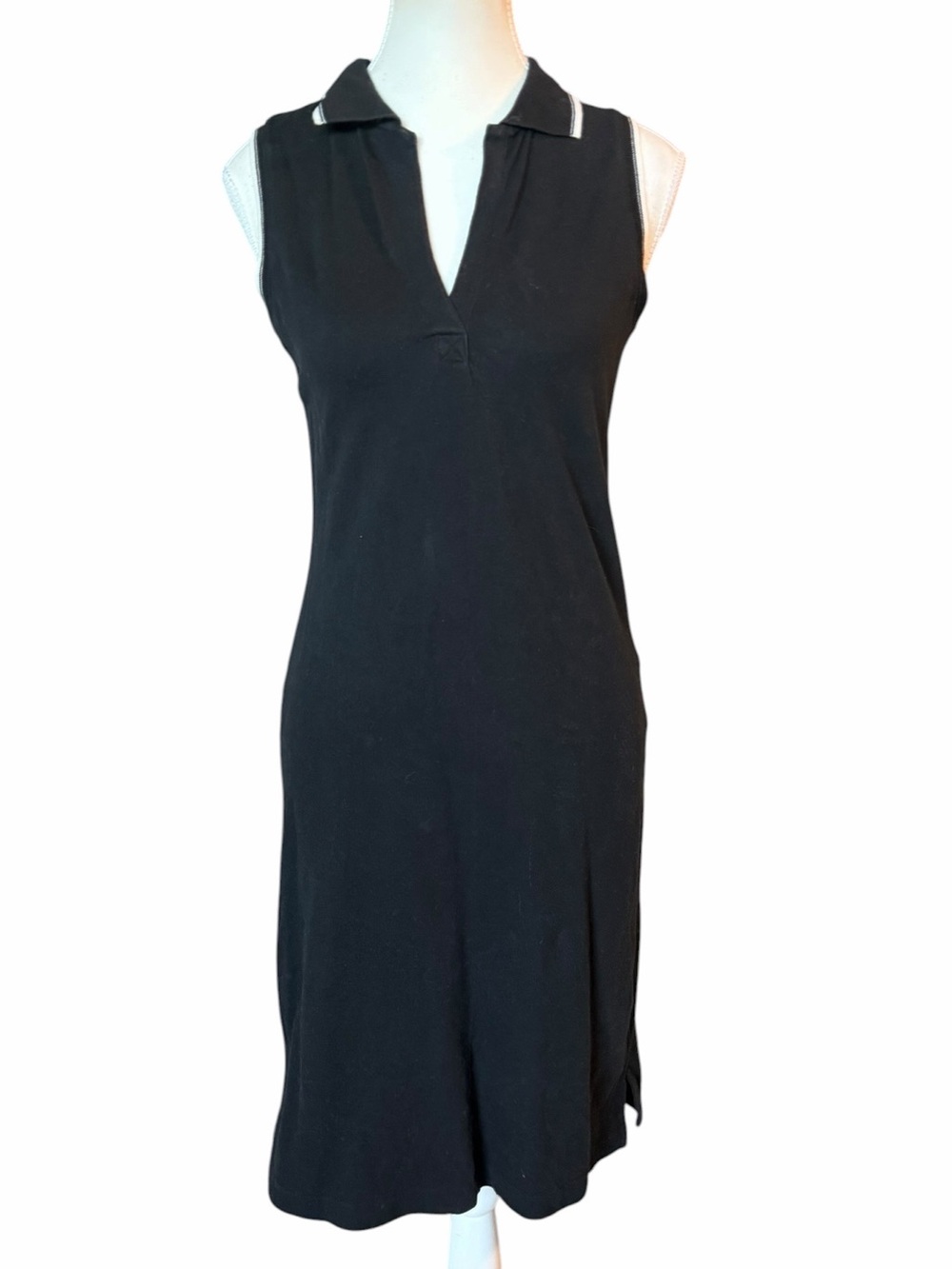 Gap Sleeveless Black Split V-Neck Polo Dress with White Collar Trim XS